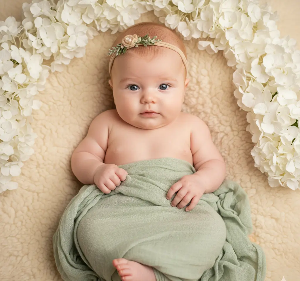 Newborn Girl Swaddled Portrait AI Baby Photo Generator template