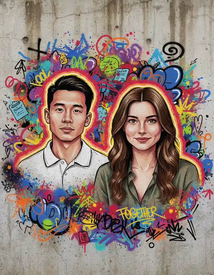 Graffiti Art Couple Doodle AI Couple Photo template