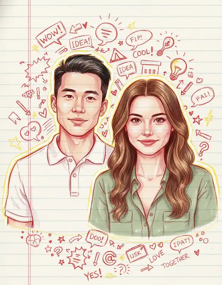 Hand-Drawn Doodle Couple AI Couple Photo template