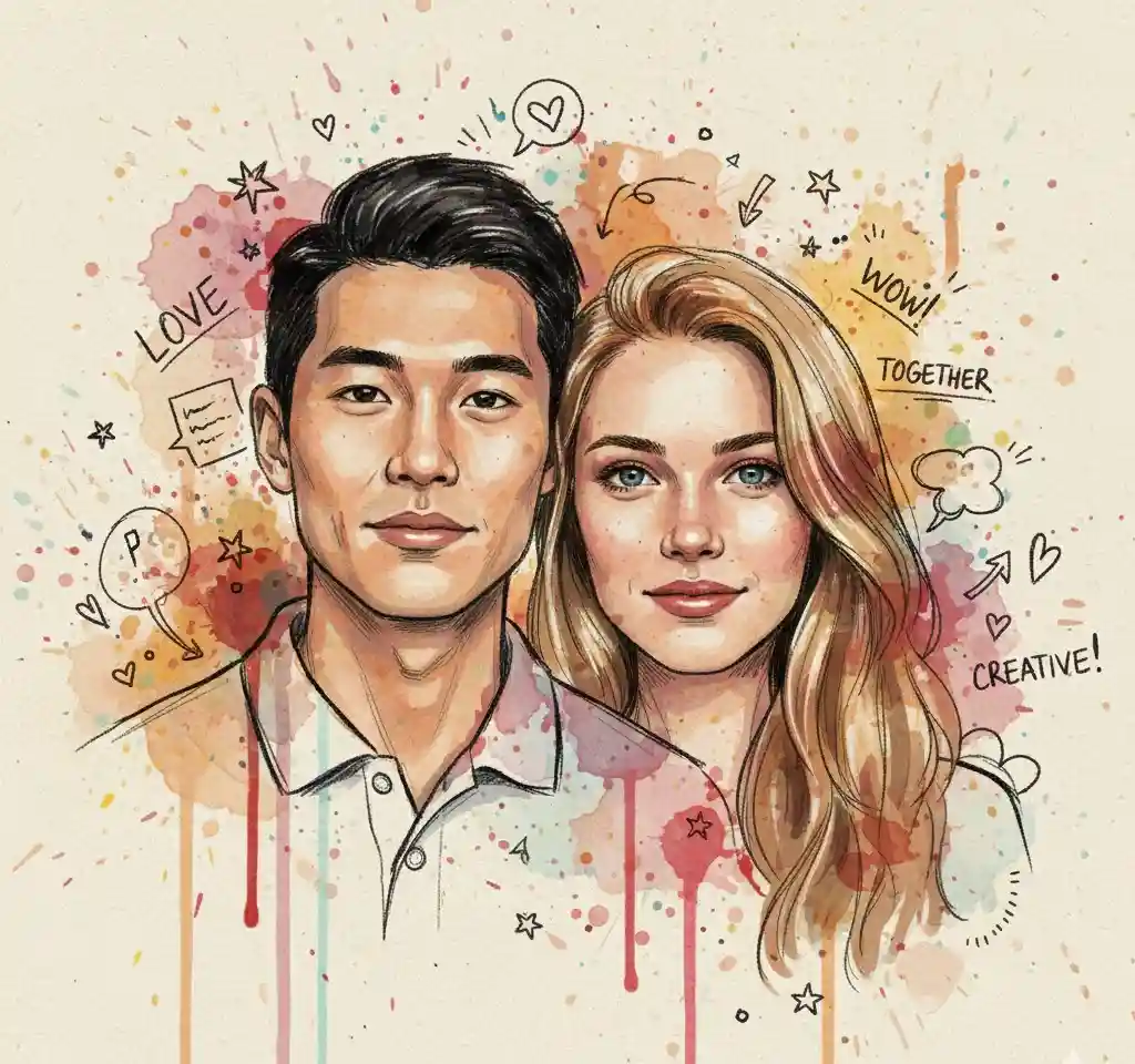 Painting Doodle Couple Art AI Couple Photo template