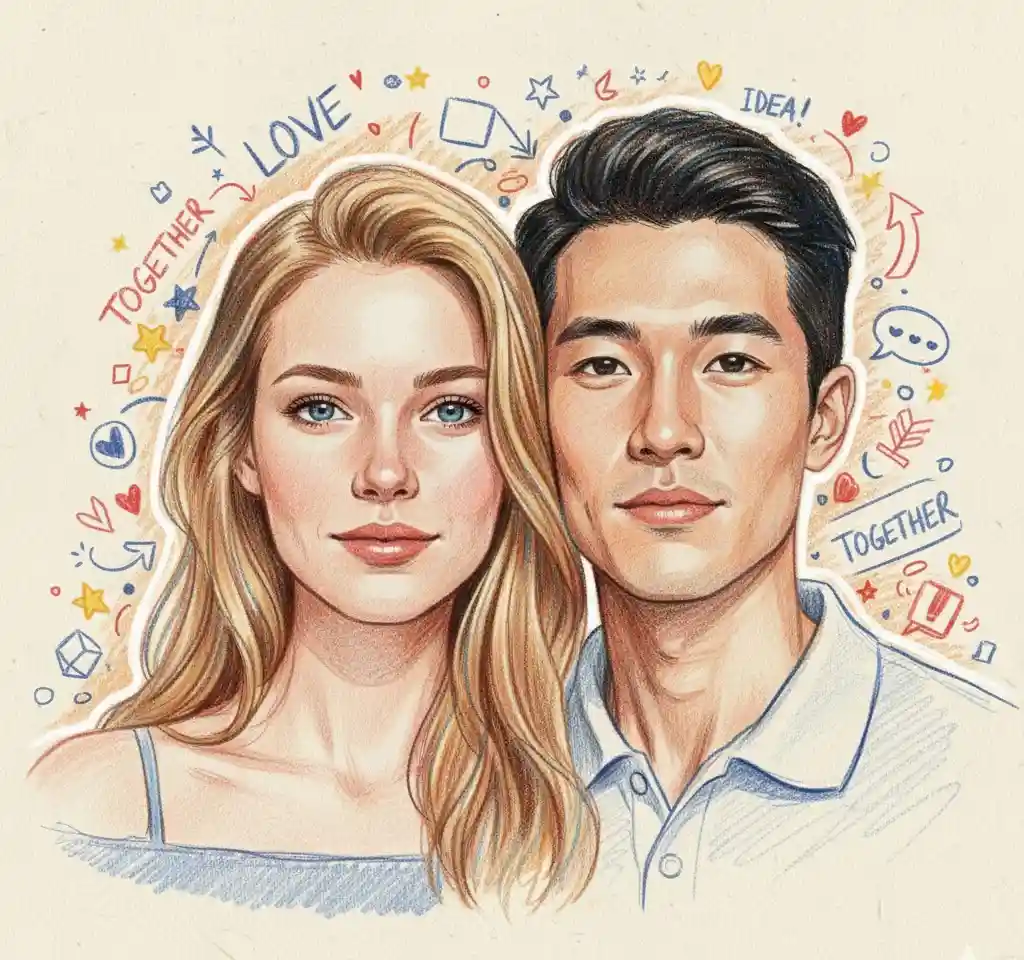 Pencil Art Doodle Couple AI Couple Photo template