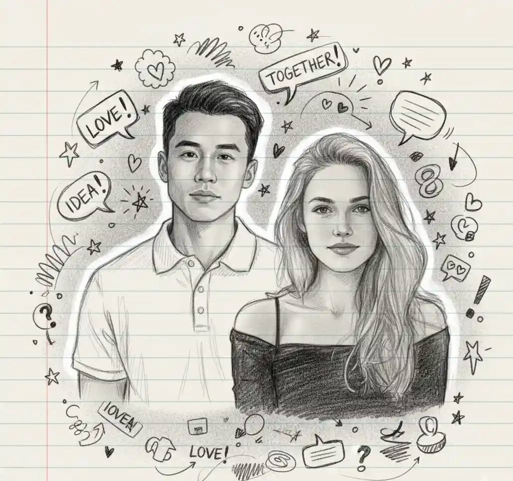 Pencil Art Couple Portrait AI Couple Photo template