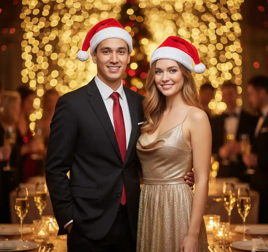 Christmas Party Cap Couple AI Couple Photo template