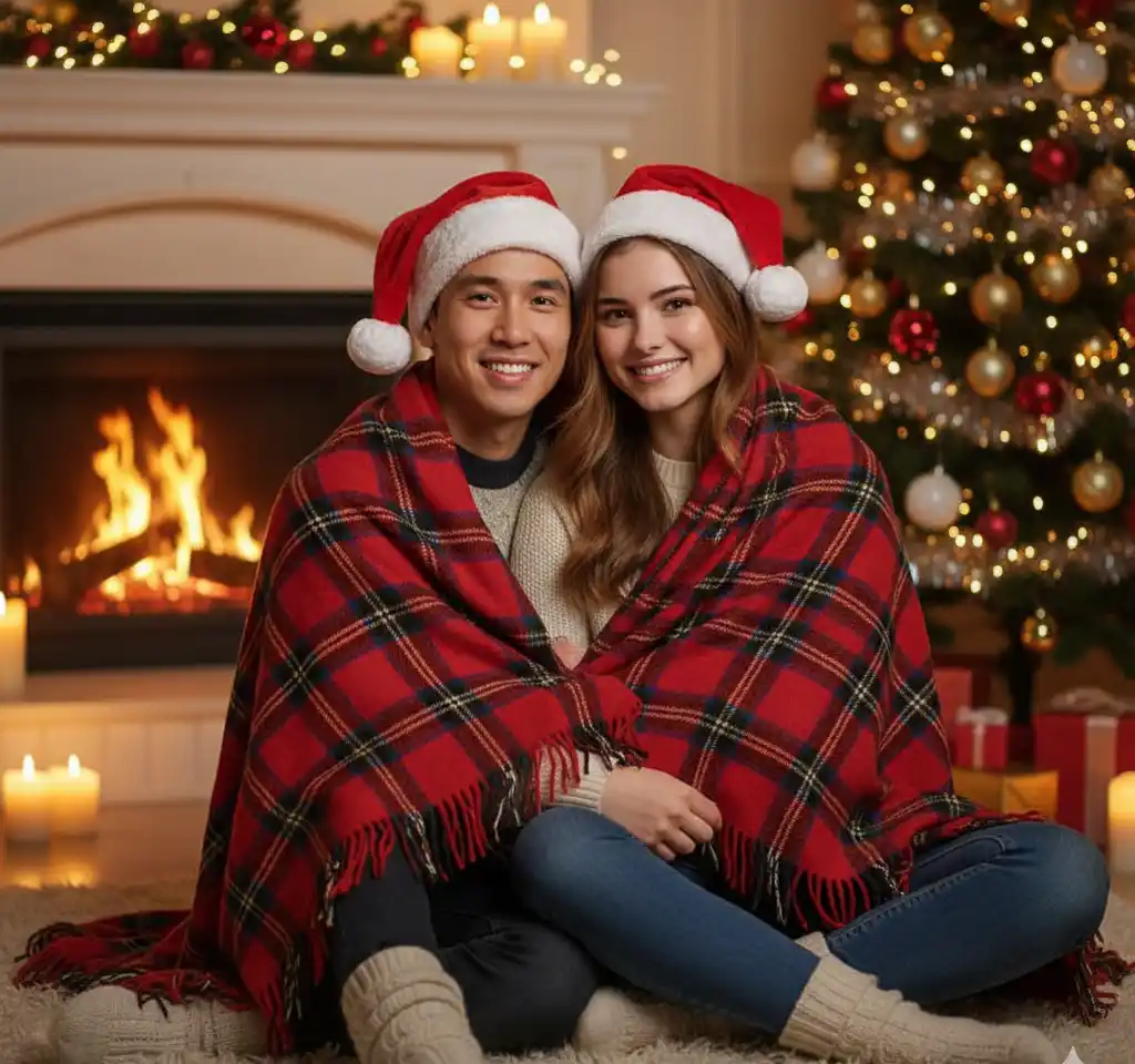 Christmas Pose with Cap AI Couple Photo template