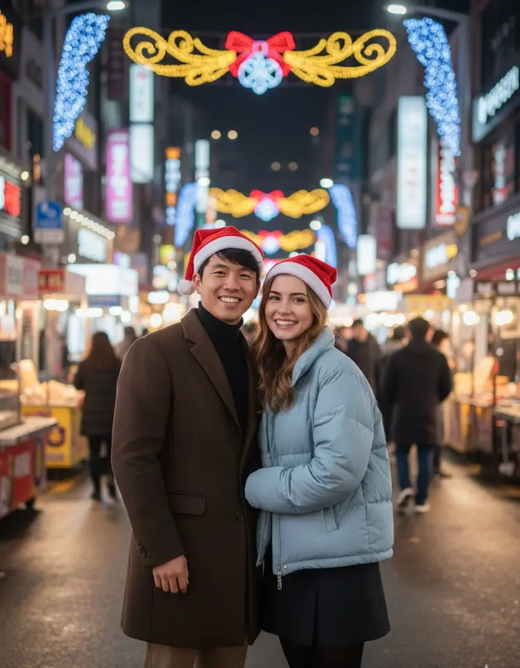 Christmas in Seoul Couple AI Couple Photo template