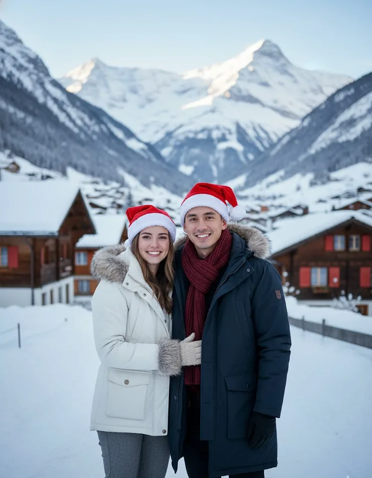 Christmas in Switzerland Couple AI Couple Photo template