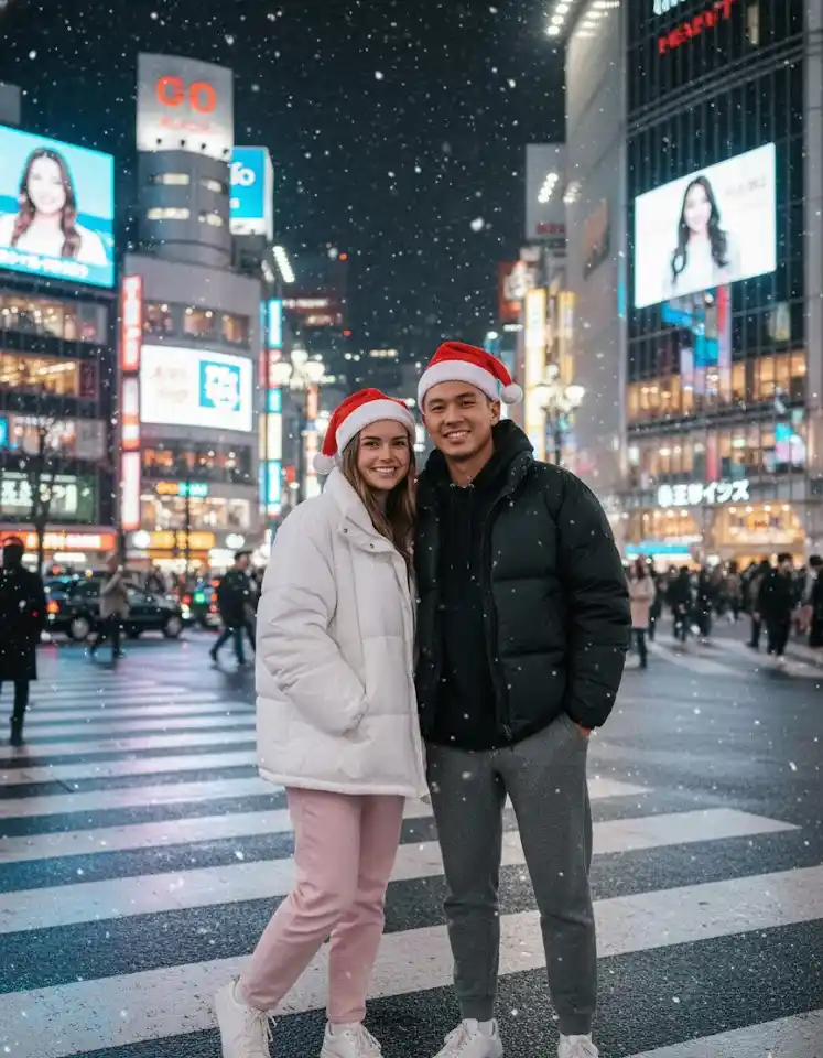Christmas in Tokyo Couple AI Couple Photo template
