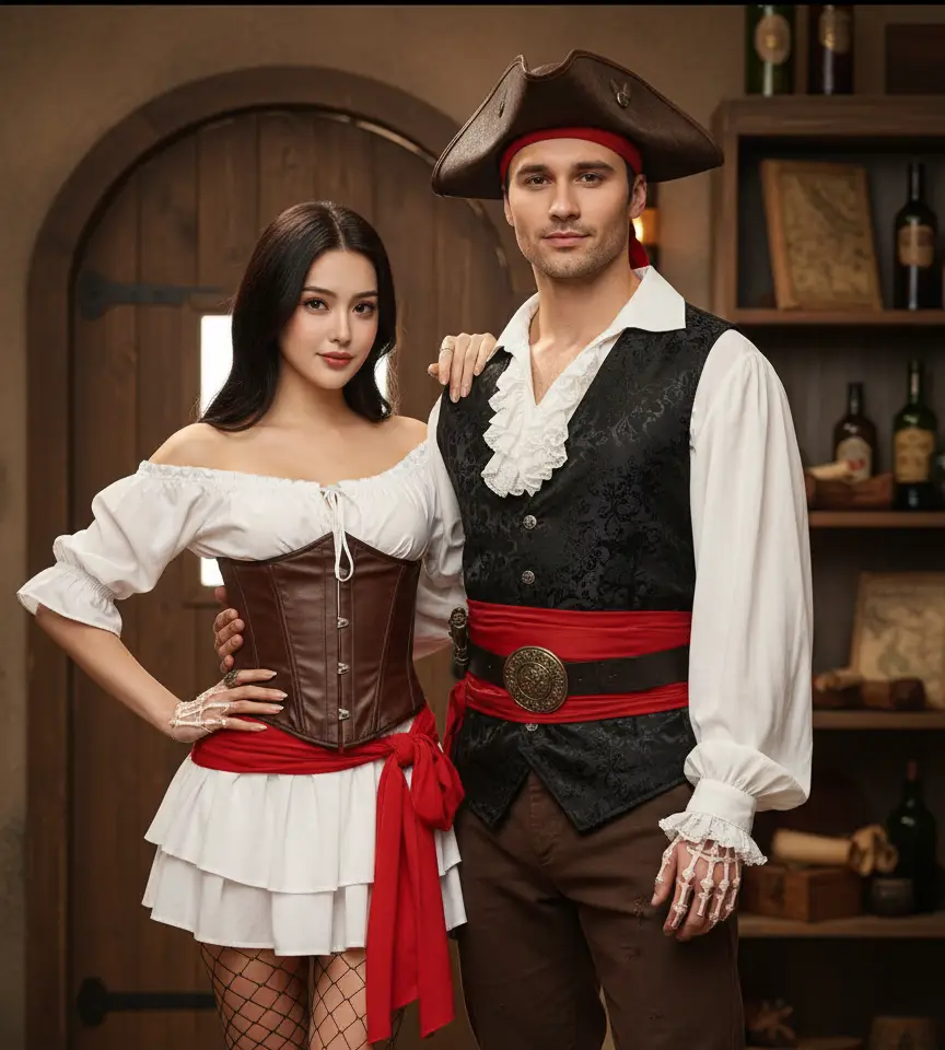 Halloween Pirate Hearts Couple AI Couple Photo template