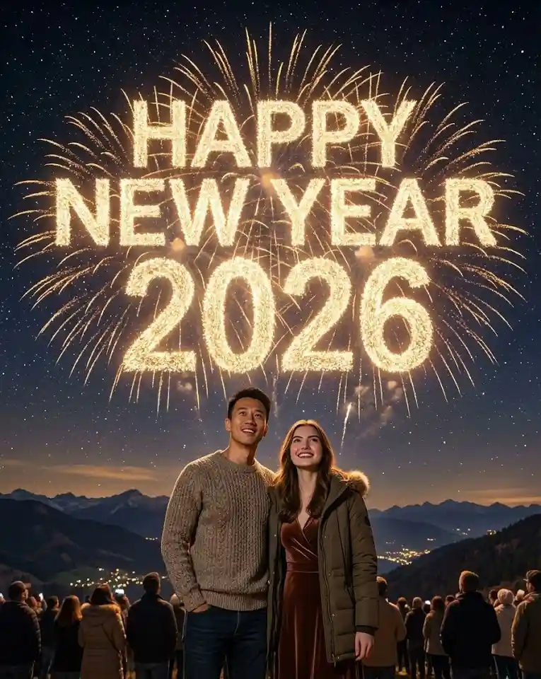 Hilltop Celebration Party AI Couple Photo template