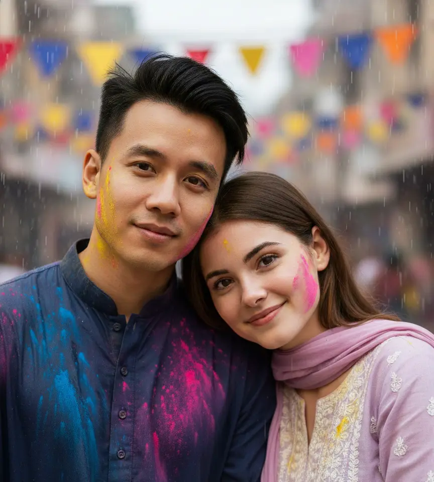 Holi in the Rain Couple AI Couple Photo template
