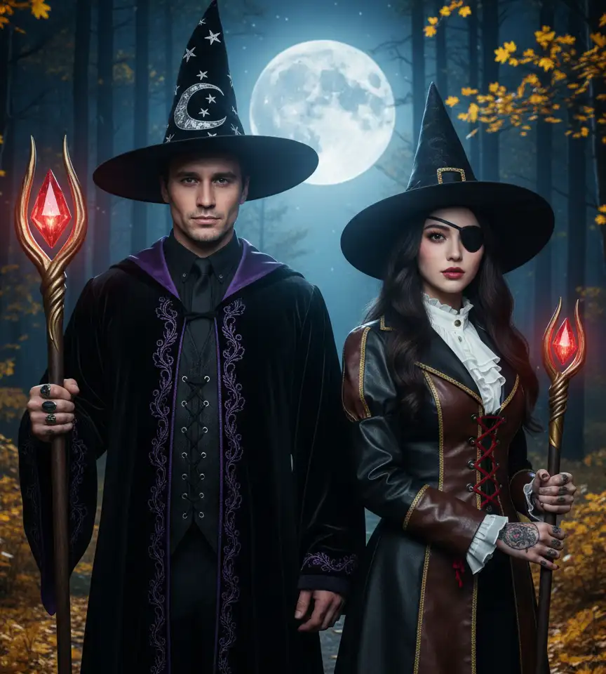 Halloween Magician Couple AI Couple Photo template