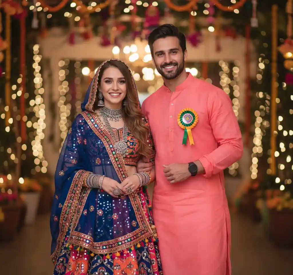 Navratri Gujarat Garba Couple AI Couple Photo template