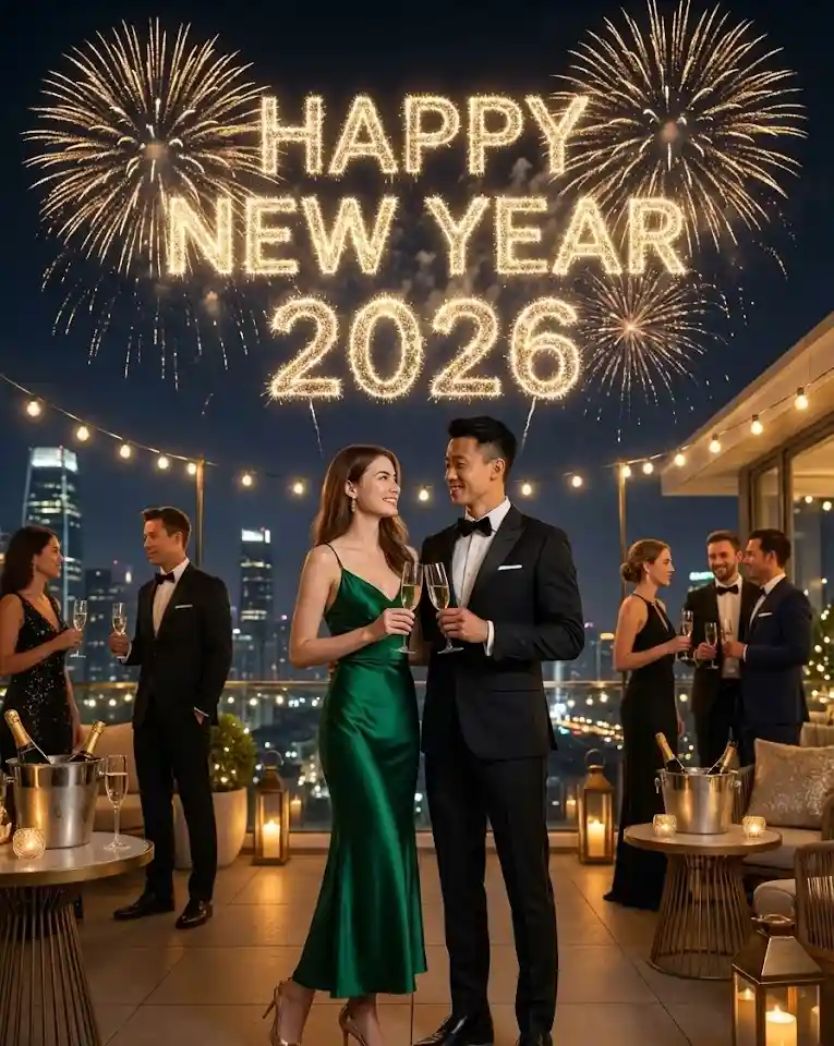 New Year Hotel Celebration AI Couple Photo template