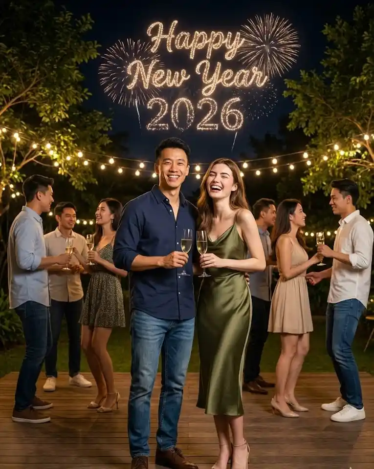 New Year Party Night Couple AI Couple Photo template