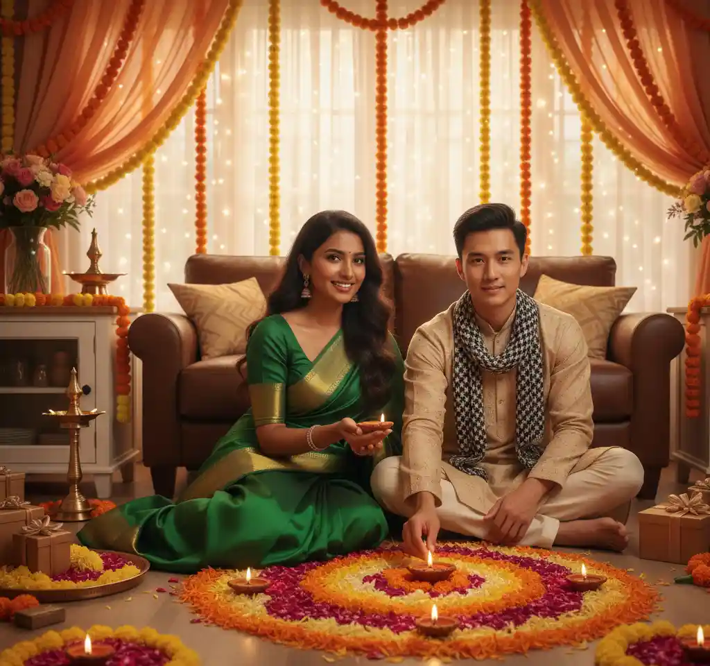 Rangoli Festival Couple AI Couple Photo template