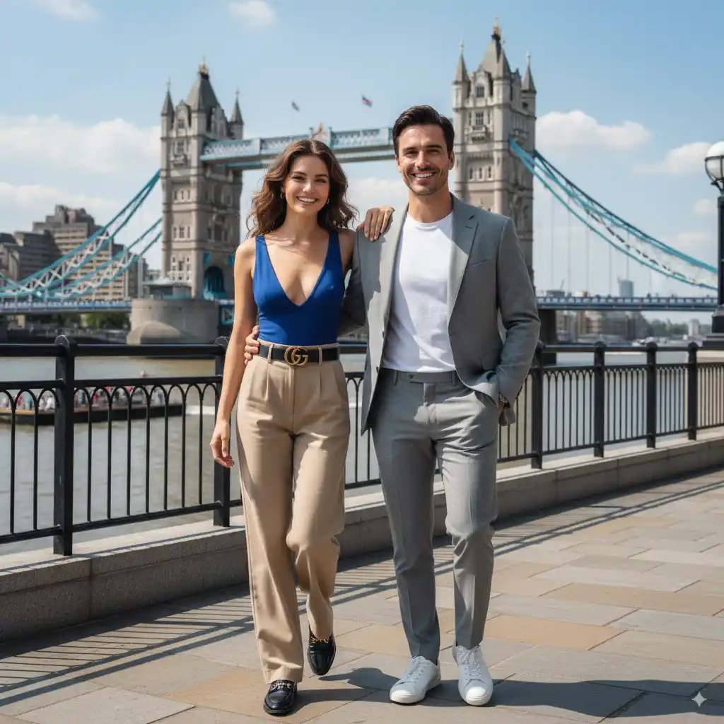 Riverside Promenade Couple AI Couple Photo template