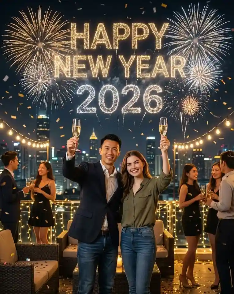 Rooftop Celebration Night AI Couple Photo template