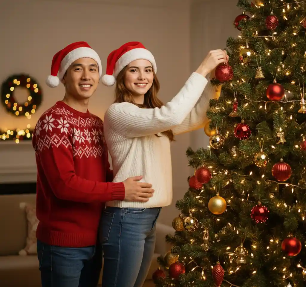 Christmas Tree Cap Setting AI Couple Photo template