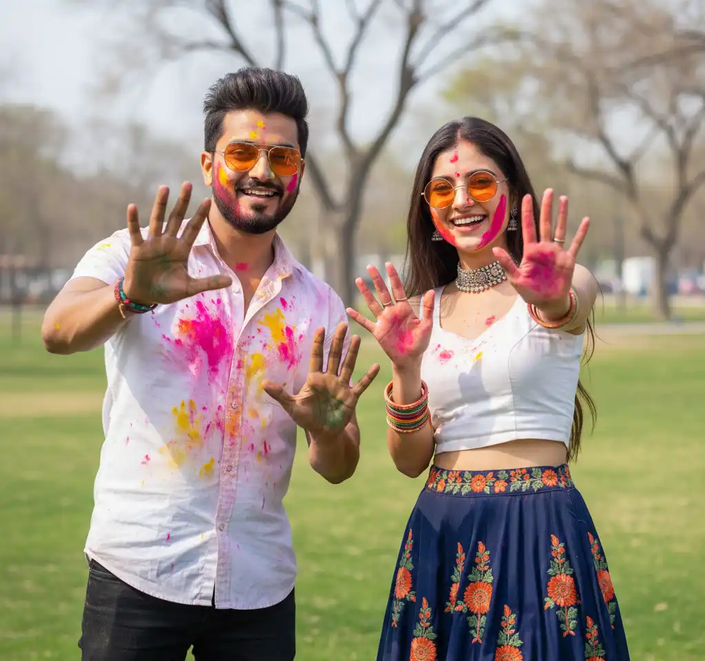 Western Style Holi Couple AI Couple Photo template