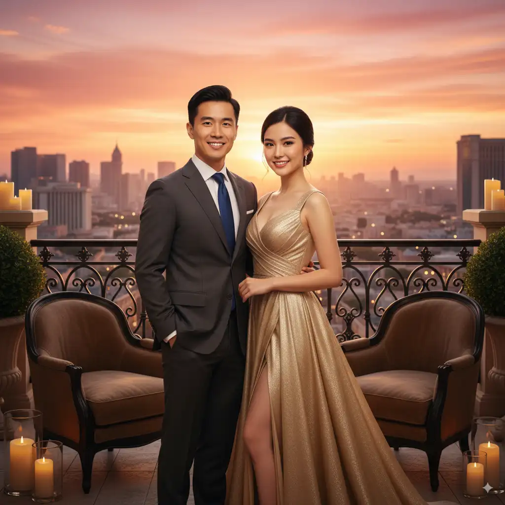Hotel Balcony Couple Portrait AI Couple Photo template