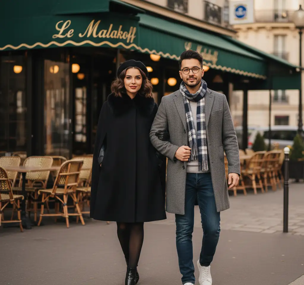 Le Malakoff Café Couple AI Couple Photo template