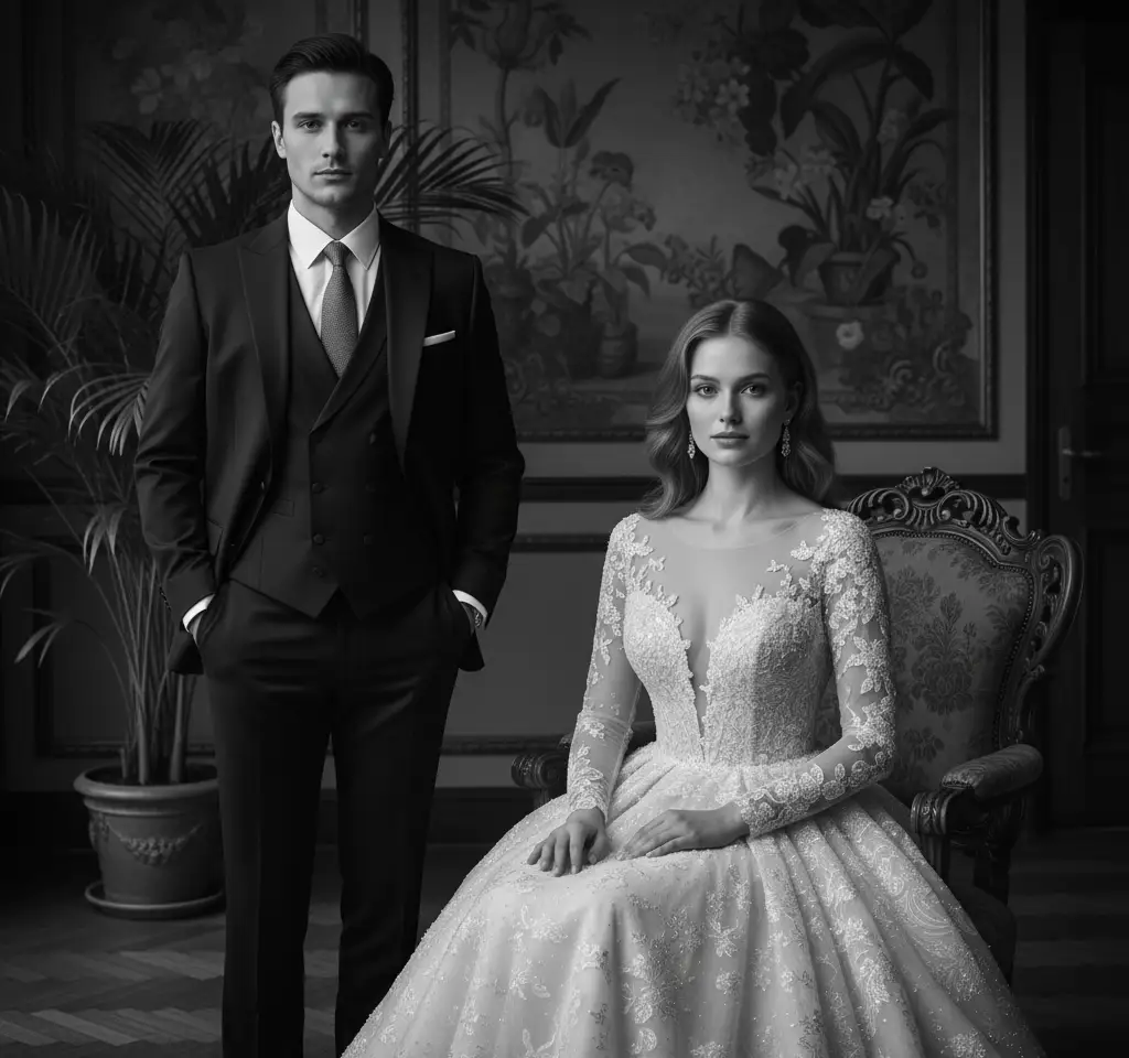 Luxurious Vintage Interior AI Couple Photo template