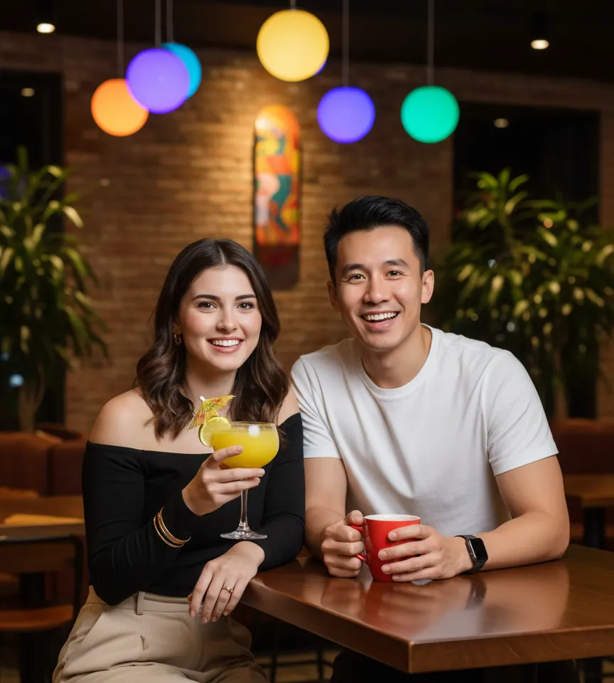 Neon Bar Toast AI Couple Photo template