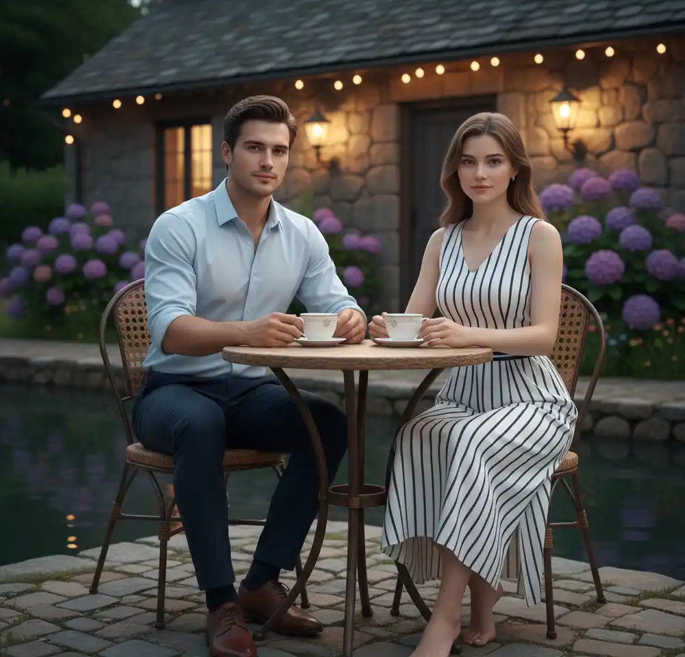 Night In Villa AI Couple Photo template