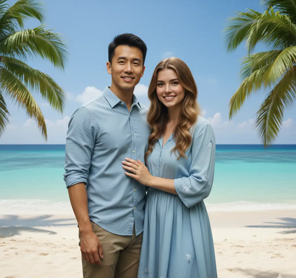 Bikini Beach AI Couple Photo template