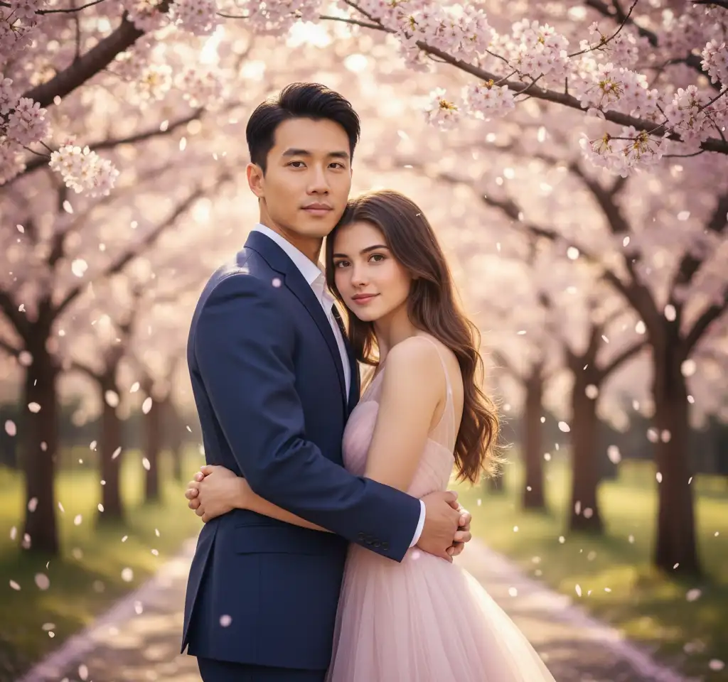 Cherry Blossom Couple Photo AI Couple Photo template