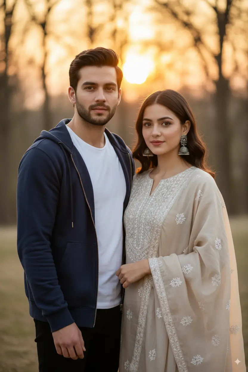 Cozy Sunset AI Couple Photo template