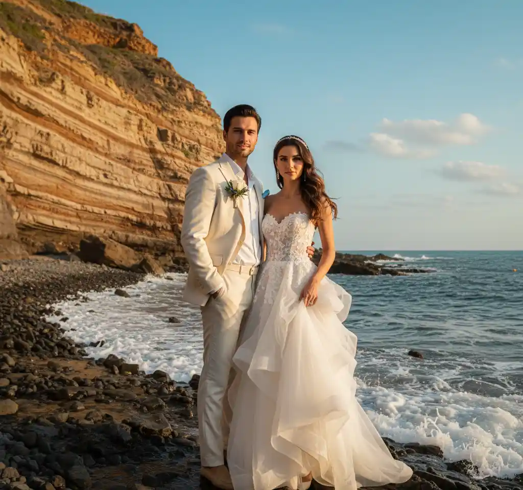 Dark Volcanic Stones AI Couple Photo template