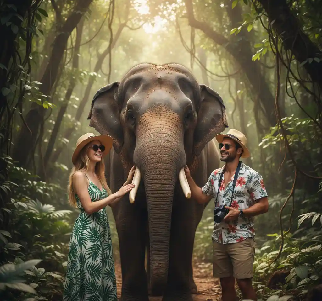 Elephant Sanctuary AI Couple Photo template