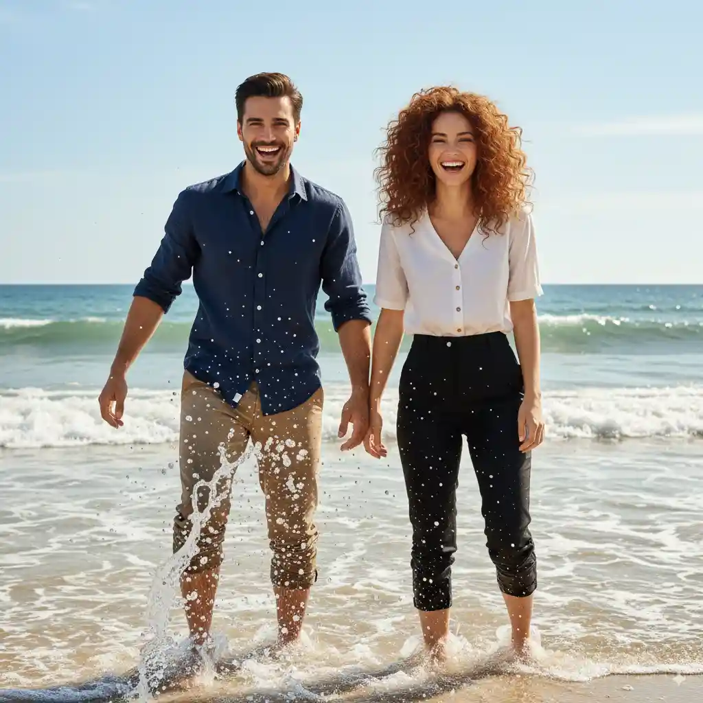Enjoying At Beach AI Couple Photo template