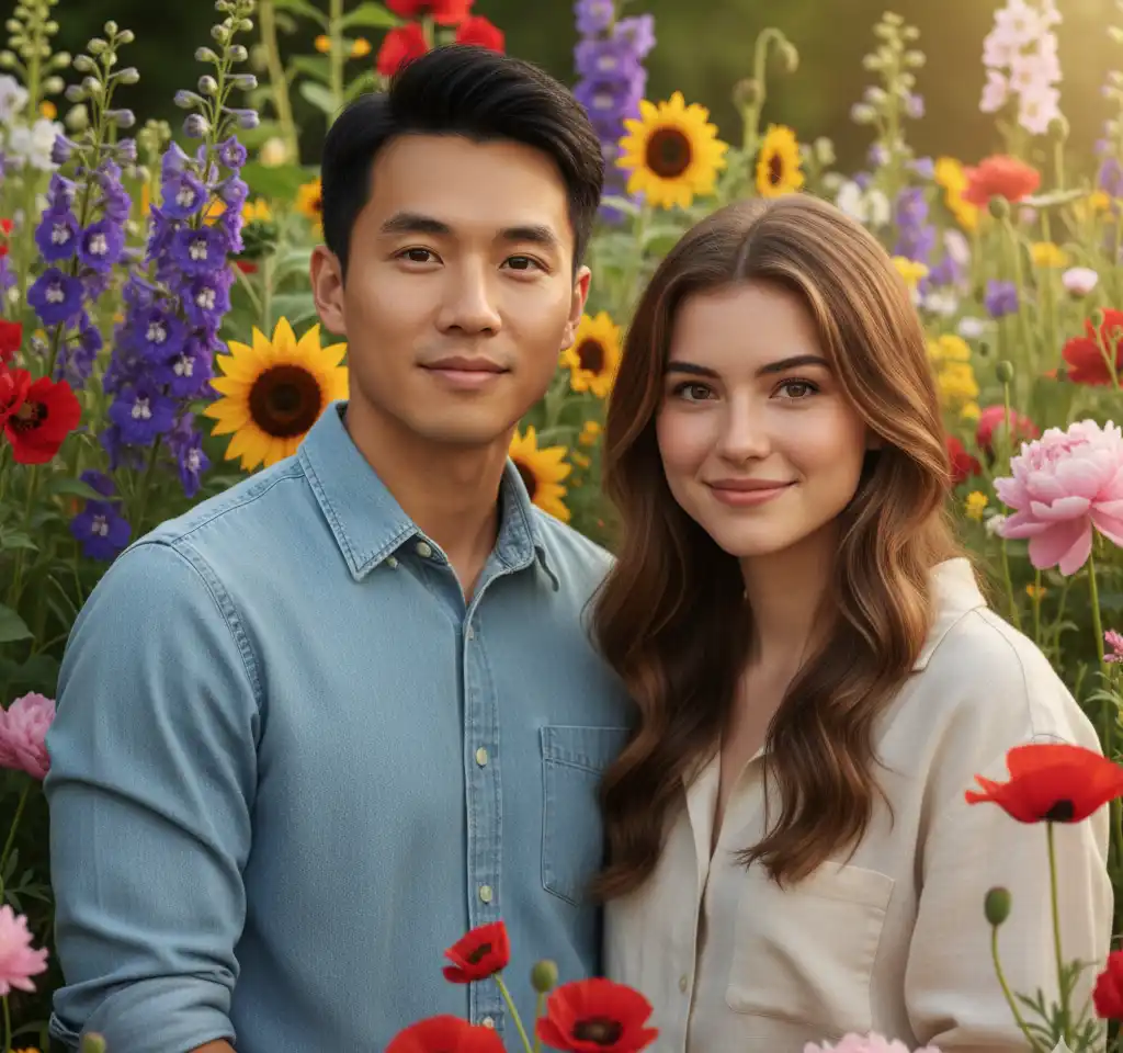 Flower Garden Romantic AI Couple Photo template