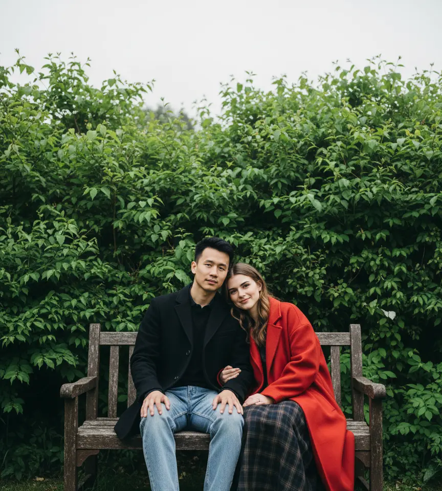 Garden Bench AI Couple Photo template