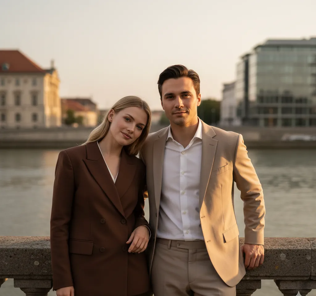 Golden Hour By The River AI Couple Photo template