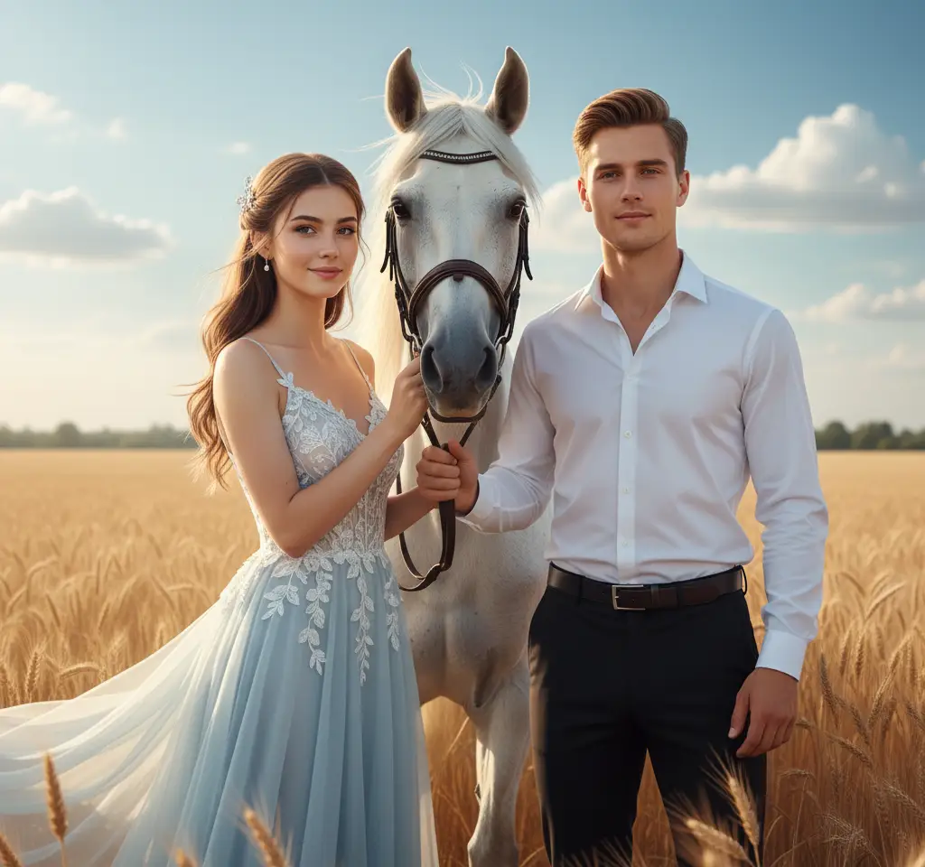 Horse Walking AI Couple Photo template