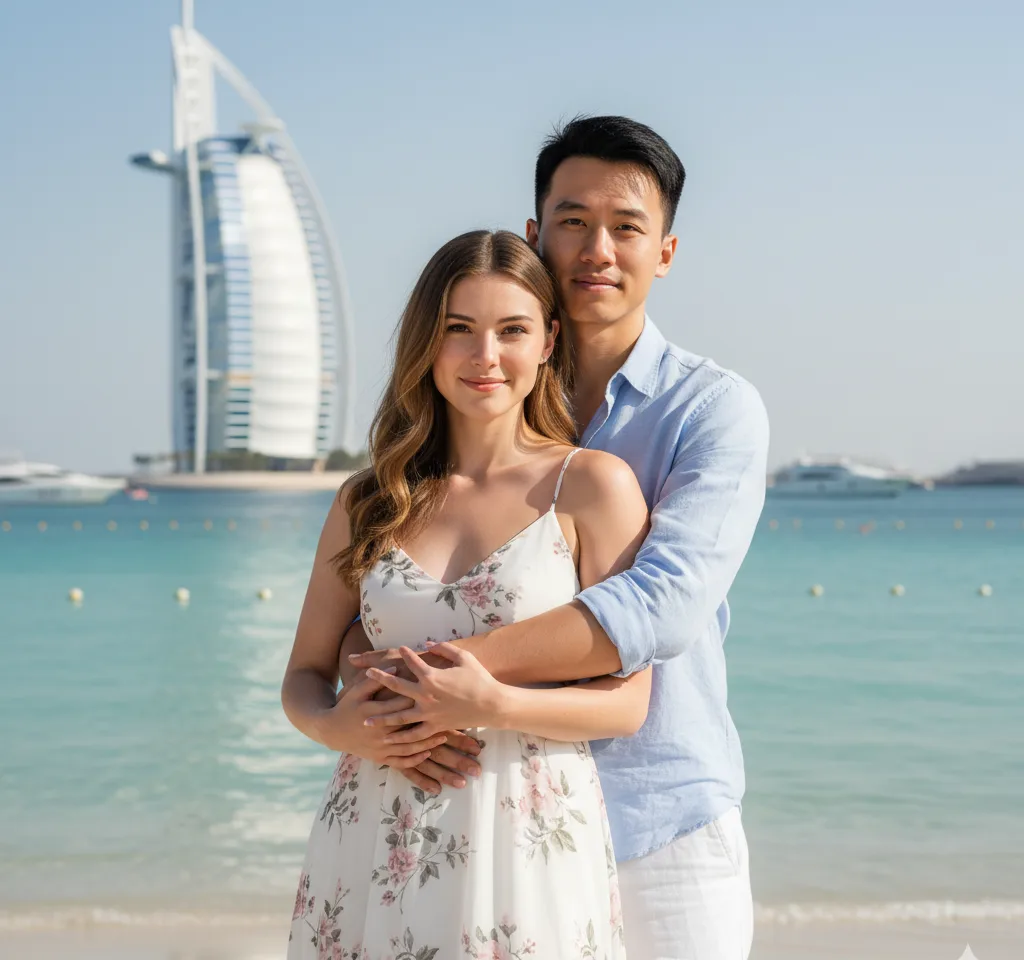 Jumeirah Beach AI Couple Photo template