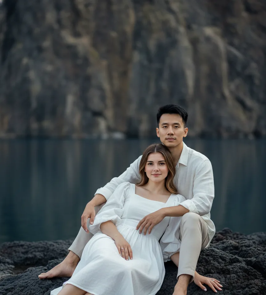 Lakeside Rock AI Couple Photo template