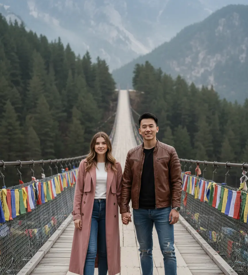 Mountain Bridge AI Couple Photo template