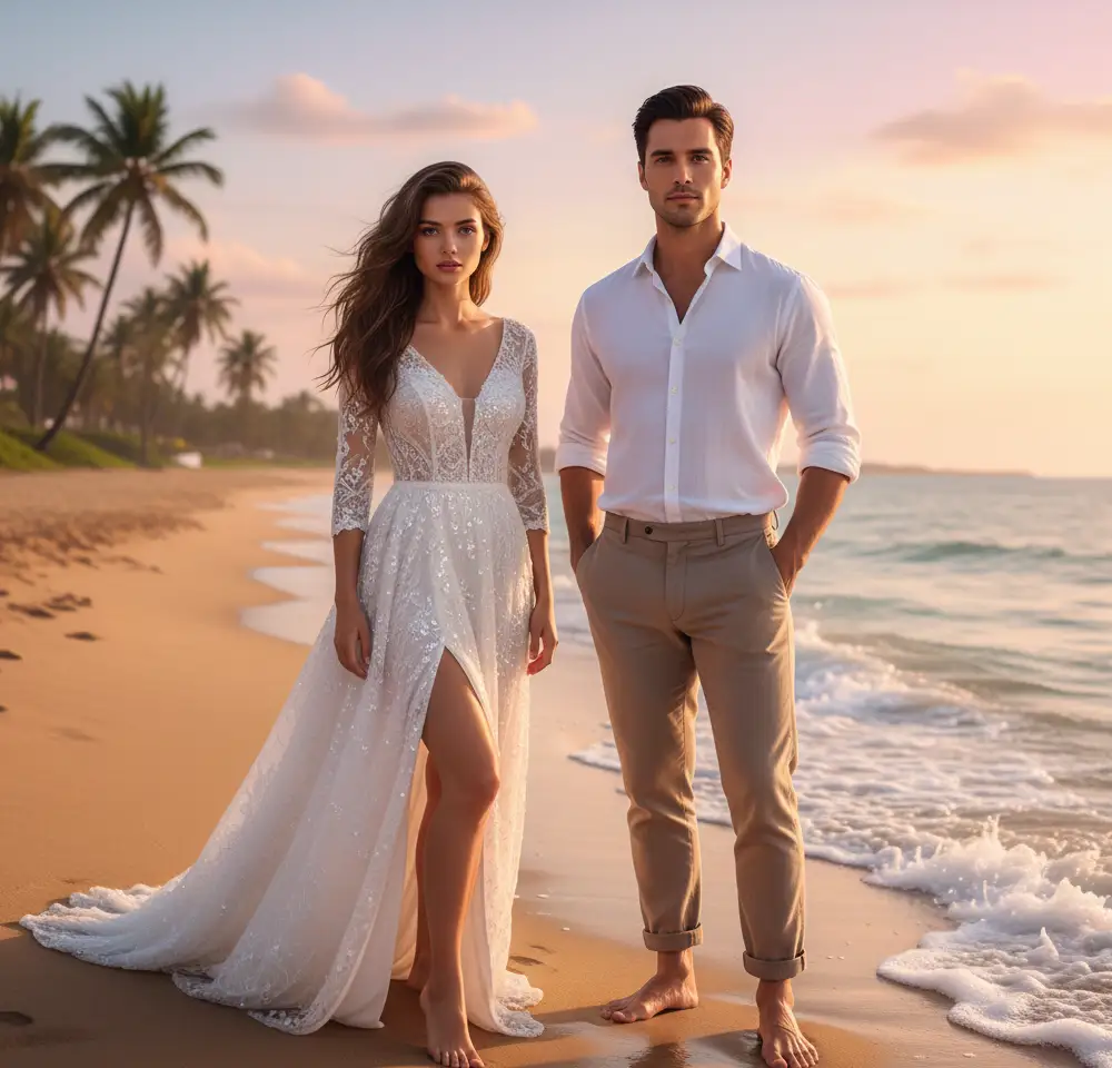 Ocean Stretches Out AI Couple Photo template