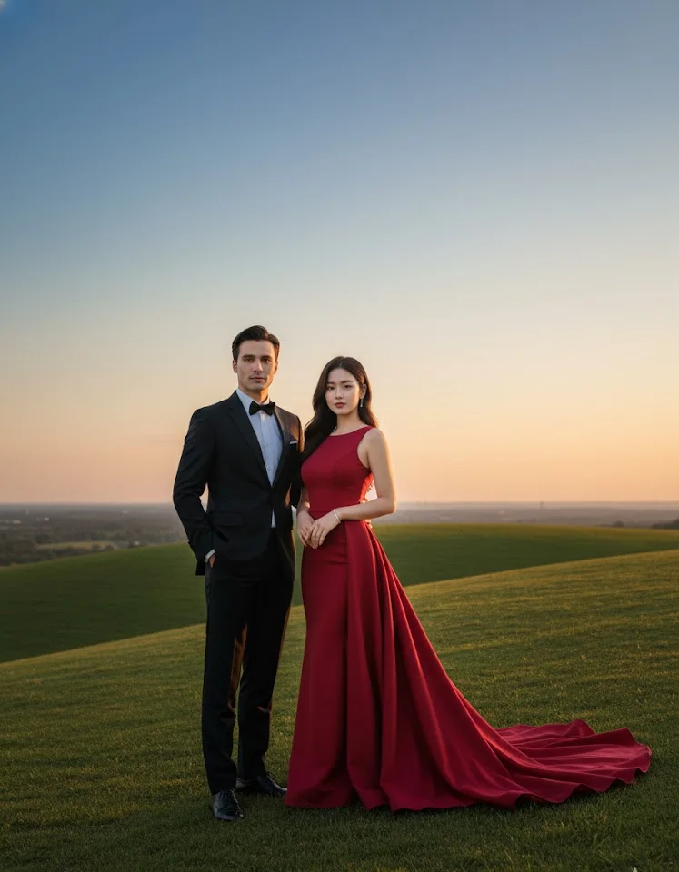 Red At Sunset AI Couple Photo template