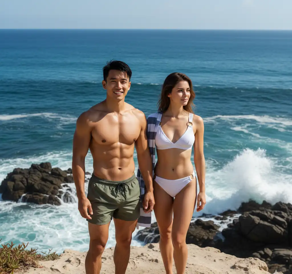 Seaside Cliff View AI Couple Photo template