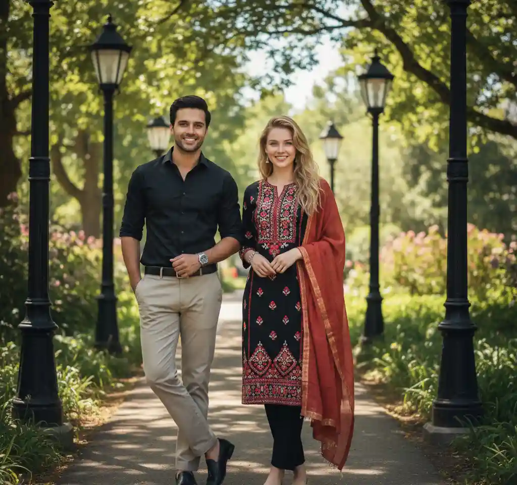 Serene Park AI Couple Photo template