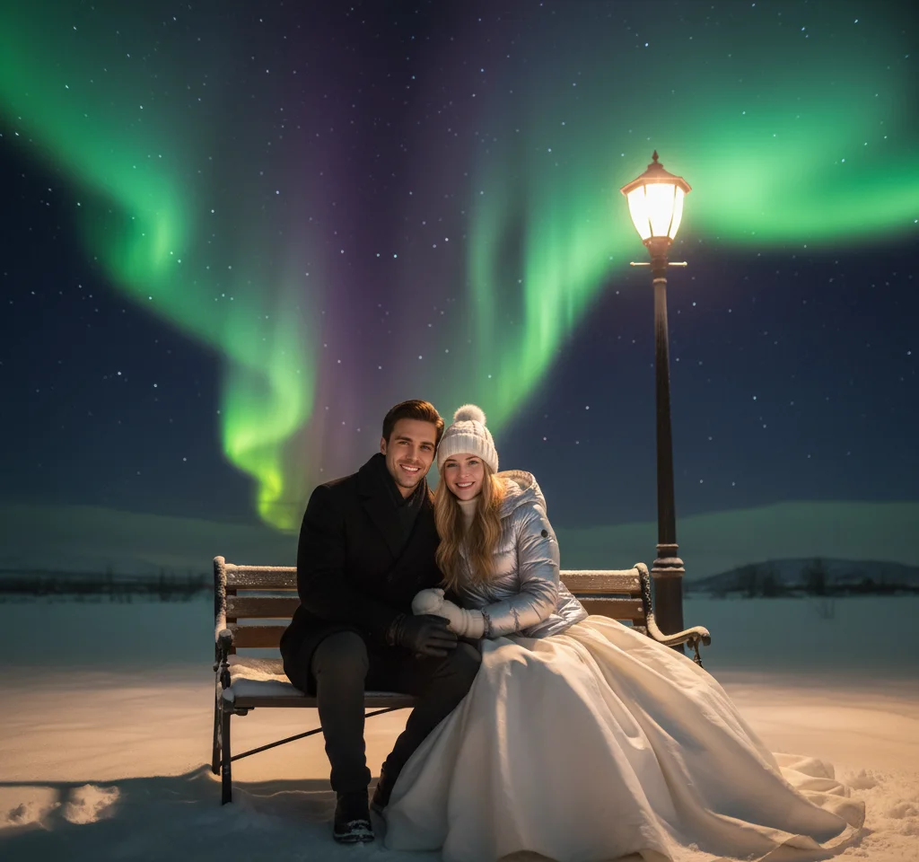 Snowy Landscape AI Couple Photo template