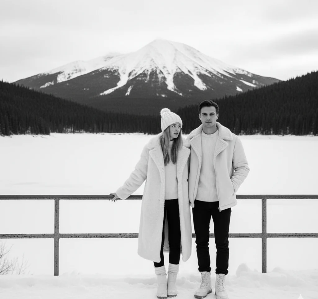 Snowy Lceland AI Couple Photo template