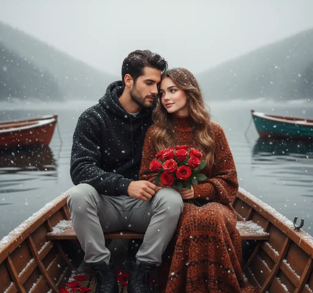 Winter Boat Ride AI Couple Photo template