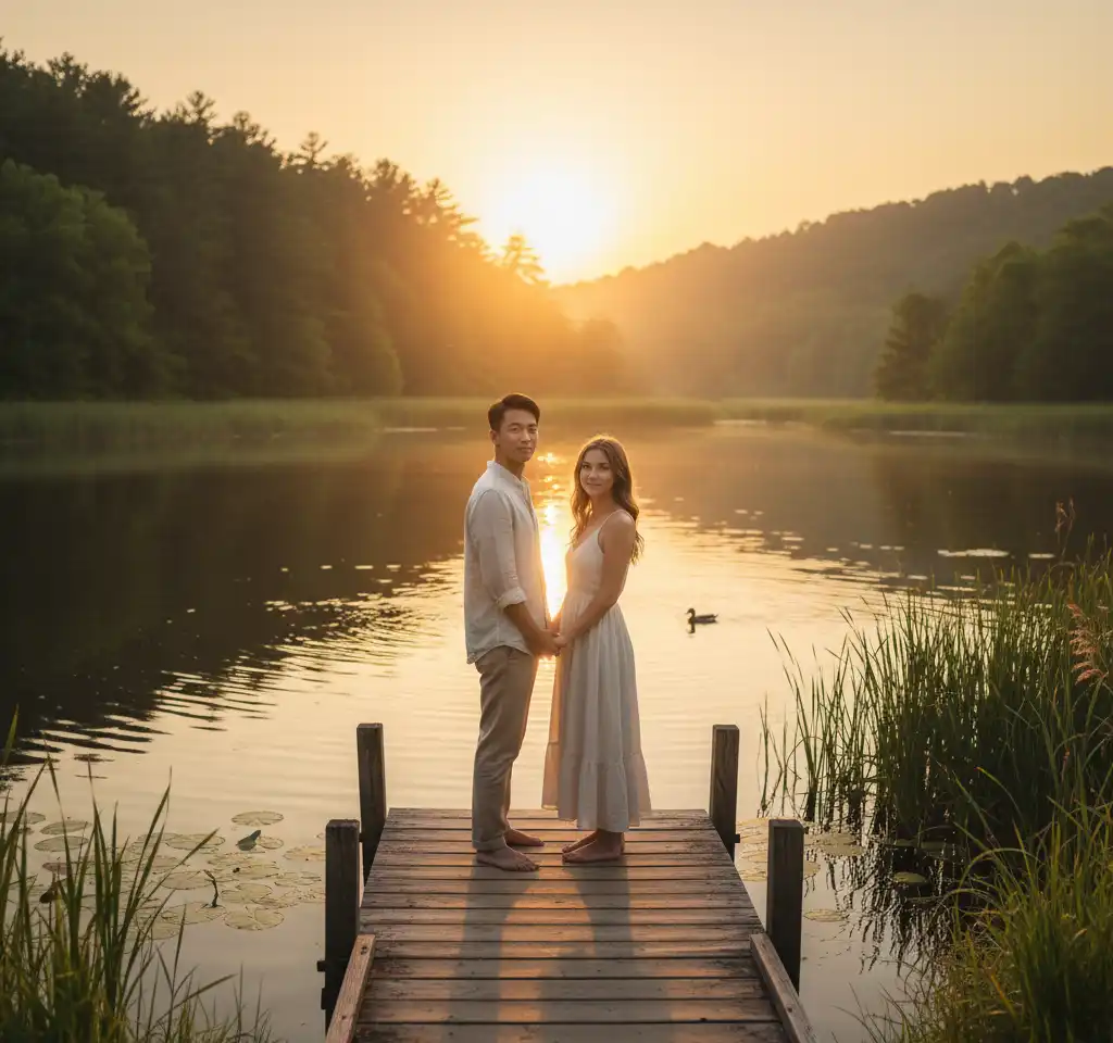 Wooden Dock AI Couple Photo template