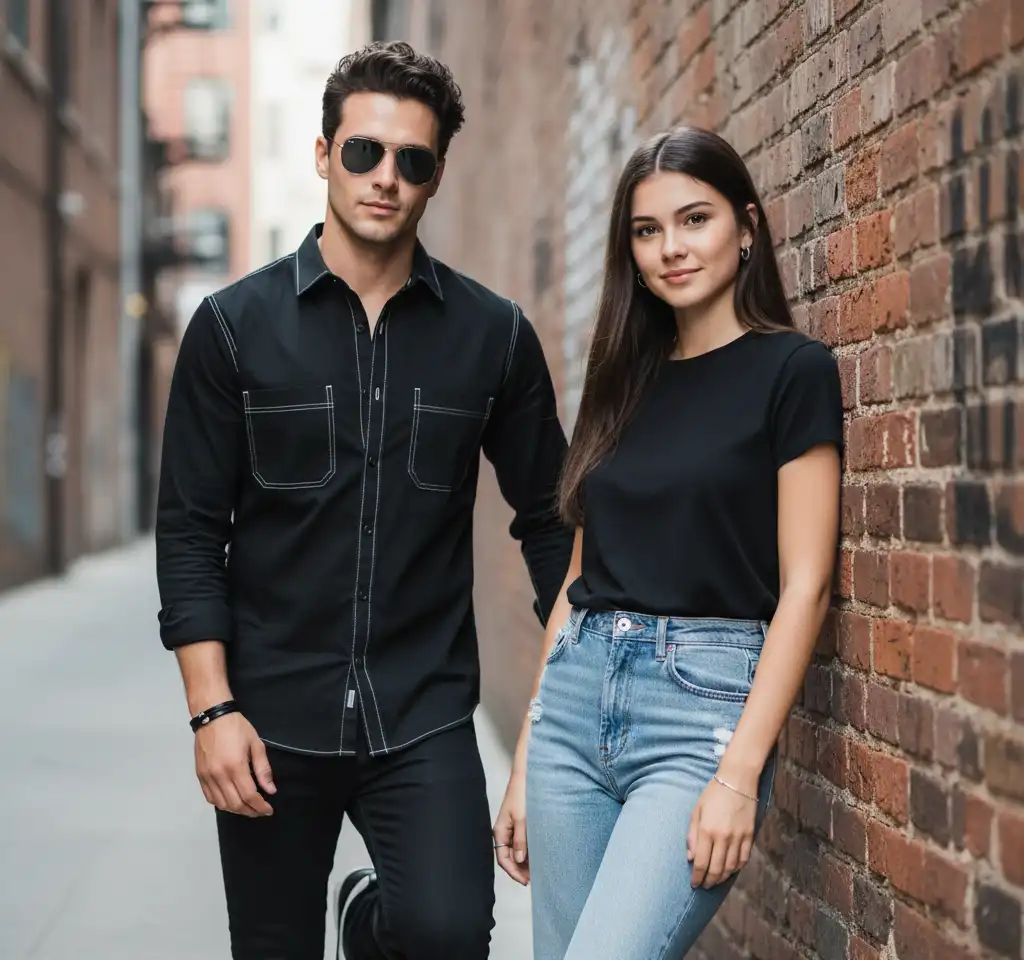 Black Clothes AI Couple Photo template
